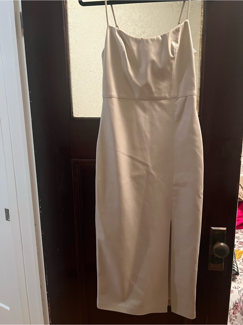 Dynamite faux leather midi dress with slit size XS
